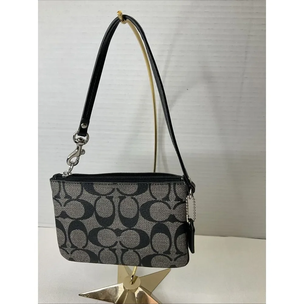 Coach Peyton Signature Small Wristlet Gray‎ and Black w/Strap